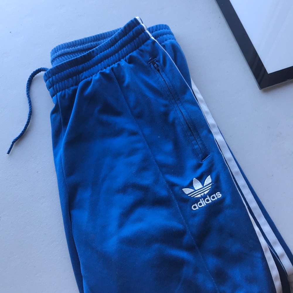Adidas blue skinny track pants